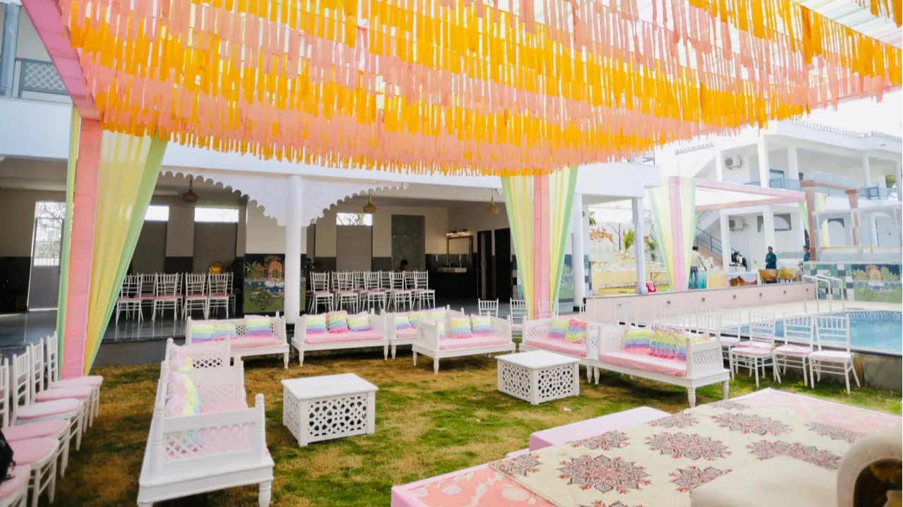 Pool side lawn & open party hall — gallery